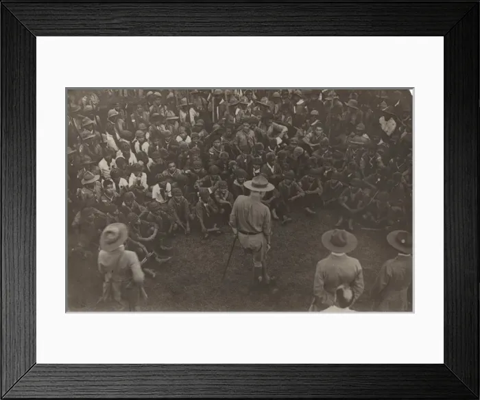 Framed Print : Leader speaking to scouts and cubs, Ceylon (Sri Lanka) Framed Print : Leader speaking to scouts and cubs, Ceylon (Sri Lanka)