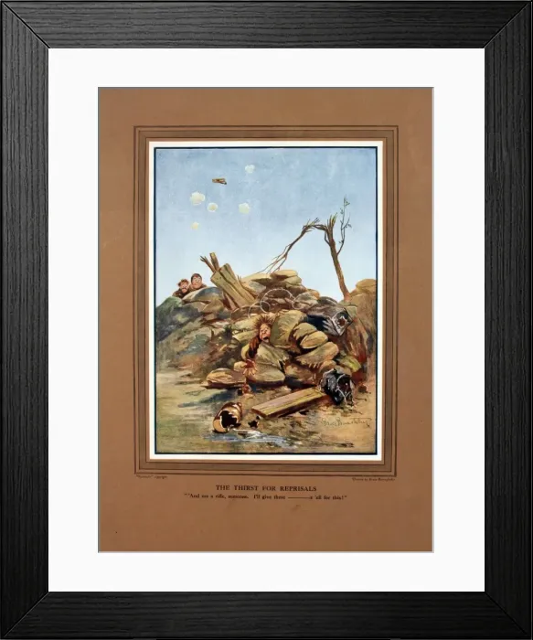 Framed Print : Bruce Bairnsfather cartoon, The thirst for reprisals Framed Print : Bruce Bairnsfather cartoon, The thirst for reprisals
