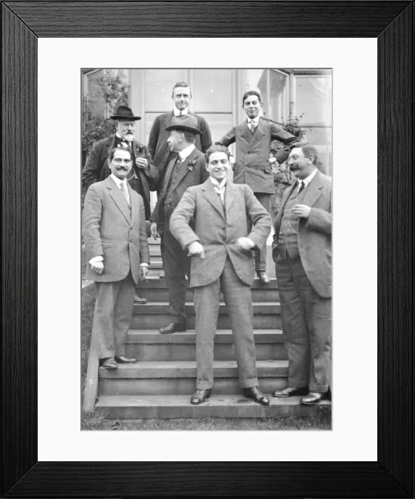 Framed Print : Group of men on steps of house Framed Print : Group of men on steps of house