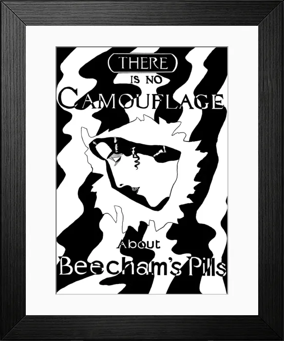 Framed Print : Beechams Pills camouflage themed advertisement Framed Print : Beechams Pills camouflage themed advertisement