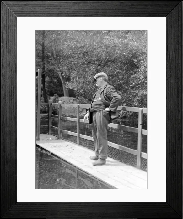 Framed Print : Edwardian man by pool at Ellesmere, Shropshire Framed Print : Edwardian man by pool at Ellesmere, Shropshire