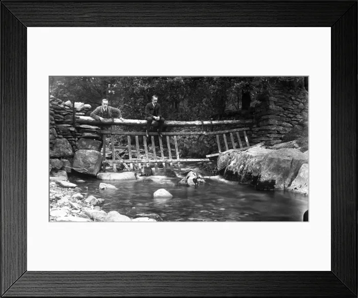 Framed Print : Two men on a bridge at Tilberthwaite in the Lake District Framed Print : Two men on a bridge at Tilberthwaite in the Lake District