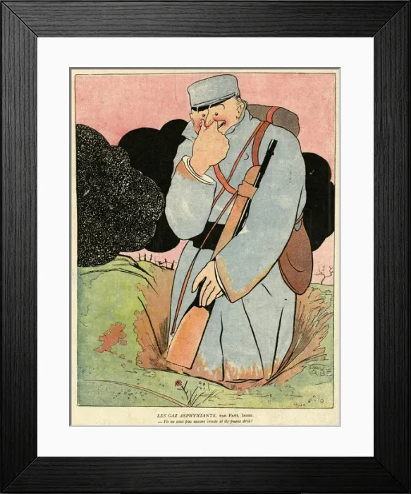 Framed Print : Cartoon, Asphyxiating gases, WW1 Framed Print : Cartoon, Asphyxiating gases, WW1