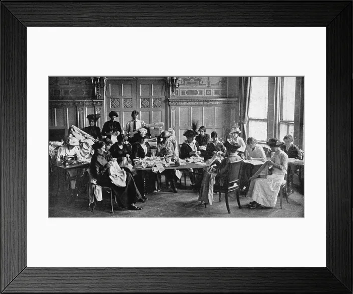 Framed Print : Needlework for the war effort, Claridges Hotel, WW1 Framed Print : Needlework for the war effort, Claridges Hotel, WW1