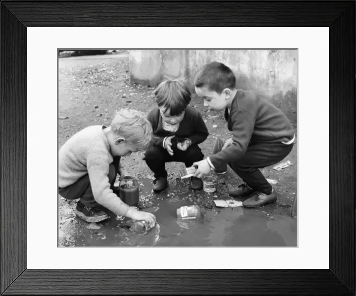 Framed Print : Boys playing in a puddle, Balham, SW London Framed Print : Boys playing in a puddle, Balham, SW London