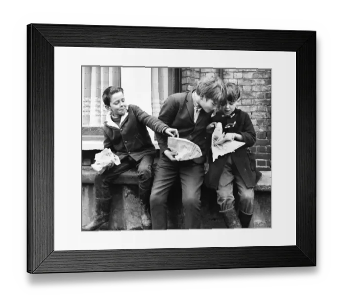 Framed Print : Boys eating fish and chips, Balham, SW London