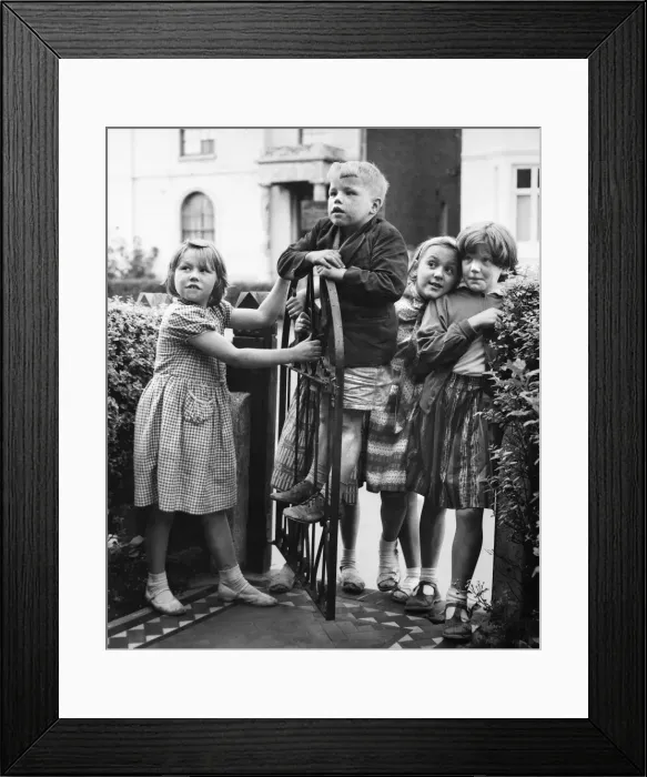 Framed Print : Group of children at a gate, Balham, SW London Framed Print : Group of children at a gate, Balham, SW London