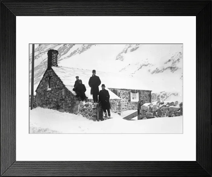 Framed Print : Group of men in snow, Dove Holes, Derbyshire Framed Print : Group of men in snow, Dove Holes, Derbyshire