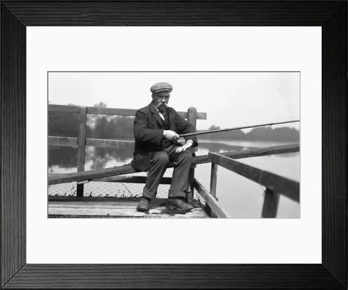 Framed Print : Edwardian man with fishing rod at Ellesmere, Shropshire Framed Print : Edwardian man with fishing rod at Ellesmere, Shropshire