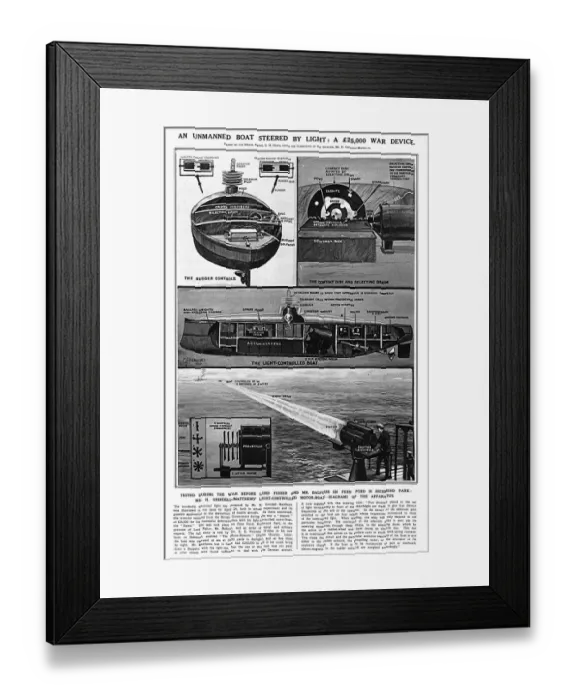 Framed Print : Unmanned boat steered by light, war device Framed Print : Unmanned boat steered by light, war device