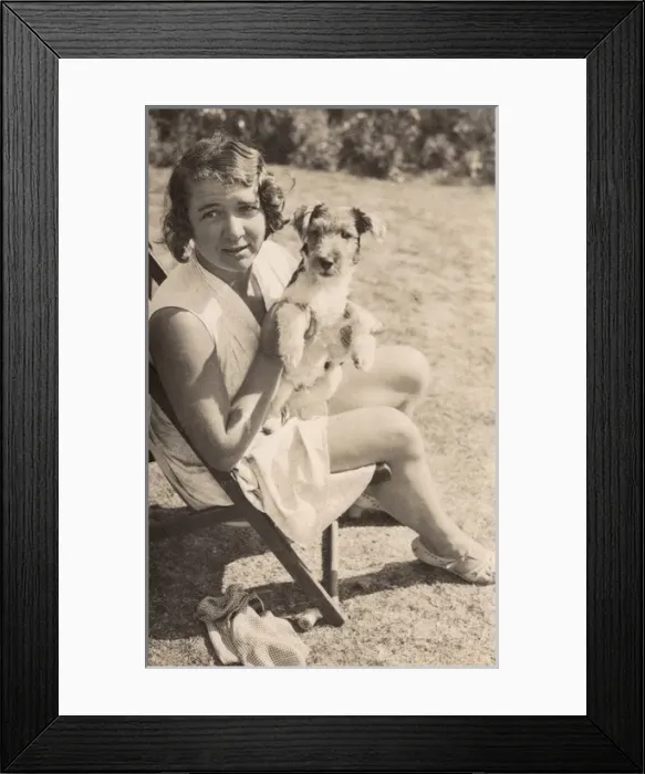 Framed Print : Woman with Terrier in the park Framed Print : Woman with Terrier in the park