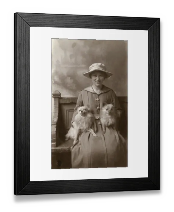 Framed Print : Woman with two long hair Chihuahuas Framed Print : Woman with two long hair Chihuahuas