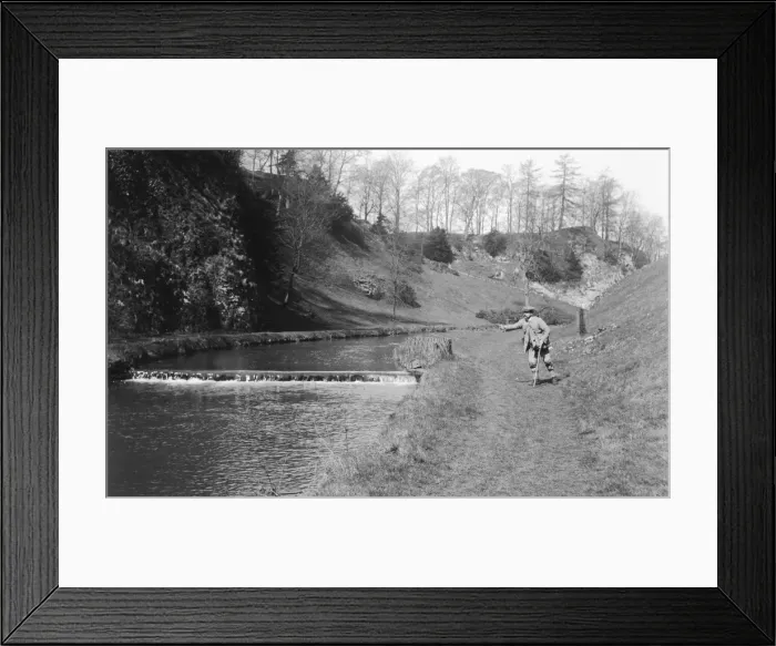 Framed Print : Edwardian man fishing in Dovedale Framed Print : Edwardian man fishing in Dovedale