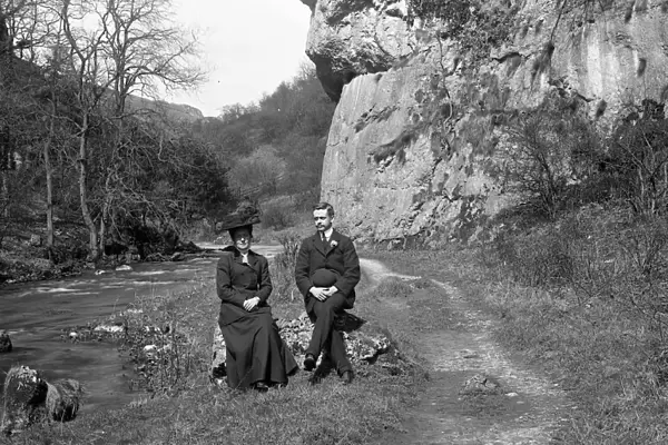 Edwardian couple at Lion Rock, Dovedale, Derbyshire