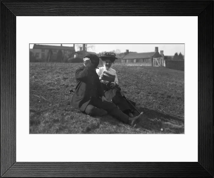 Framed Print : Edwardian couple in field Framed Print : Edwardian couple in field