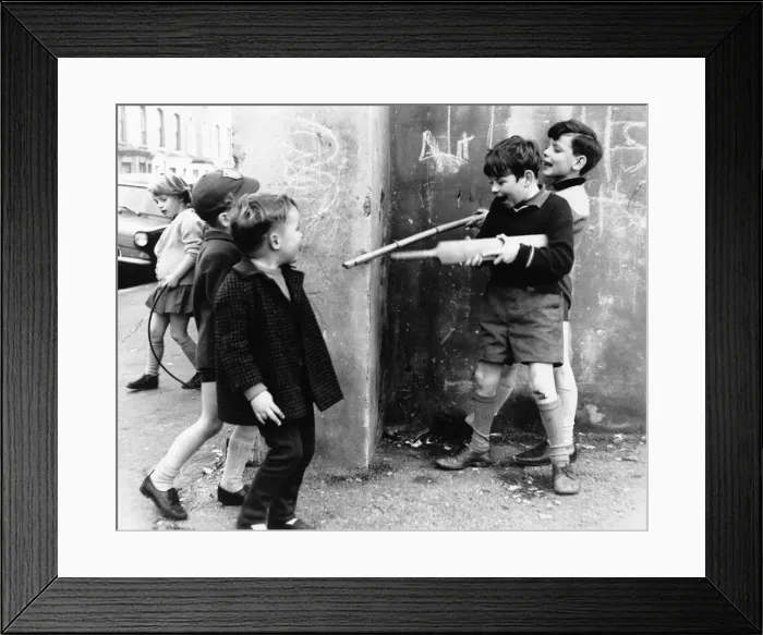 Framed Print : Boys playing on street corner, Balham, SW London Framed Print : Boys playing on street corner, Balham, SW London