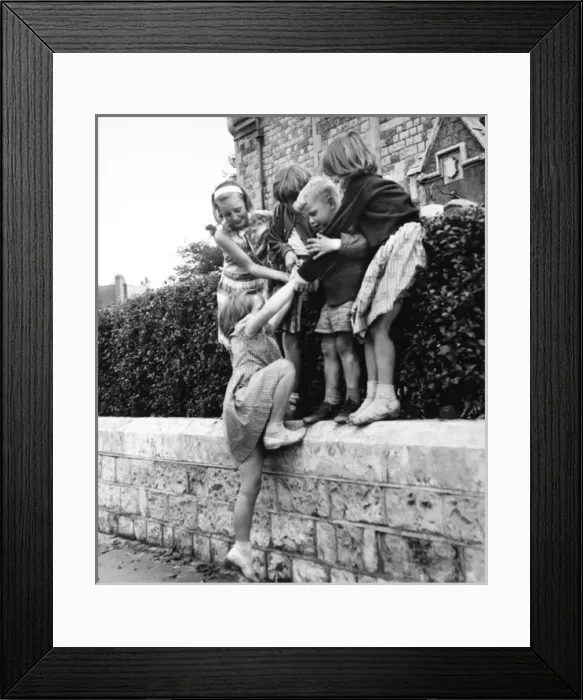 Framed Print : Group of children on a wall, Balham, SW London Framed Print : Group of children on a wall, Balham, SW London