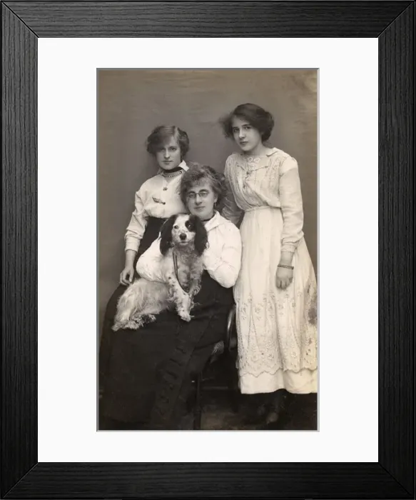 Framed Print : Three women with dog Framed Print : Three women with dog