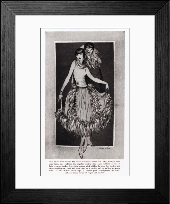 Framed Print : Feathered evening frock by Patou for the Dolly Sisters Framed Print : Feathered evening frock by Patou for the Dolly Sisters