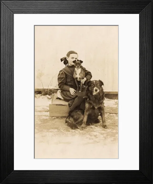 Framed Print : Young woman with two dogs Framed Print : Young woman with two dogs