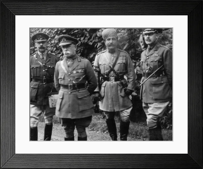Framed Print : Sir John French with Aide de Camps at his French HQ Framed Print : Sir John French with Aide de Camps at his French HQ