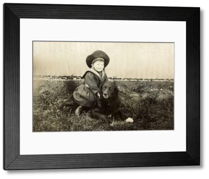 Framed Print : Little boy in sailor suit with dog Framed Print : Little boy in sailor suit with dog