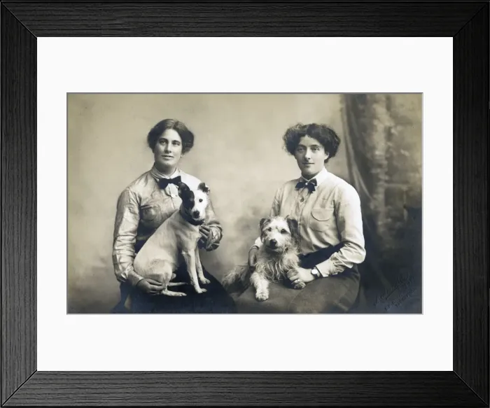 Framed Print : Two women with two little dogs Framed Print : Two women with two little dogs