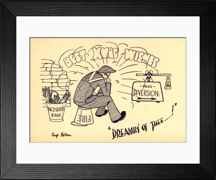 Framed Print : WW2 Christmas card, Civil Defence scene Framed Print : WW2 Christmas card, Civil Defence scene