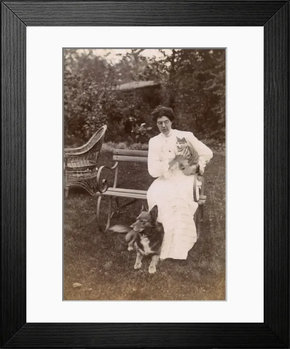 Framed Print : Woman with her cat and dog Framed Print : Woman with her cat and dog
