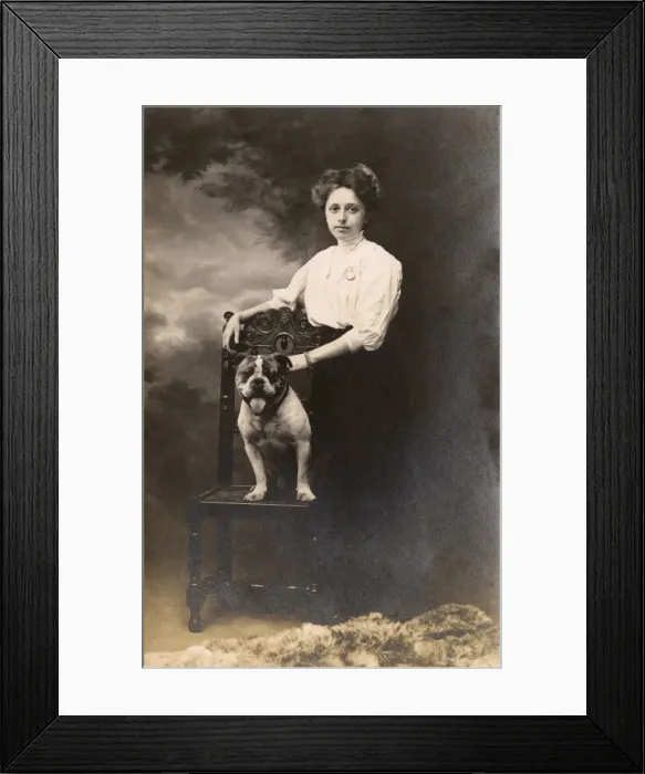 Framed Print : Woman and her Bulldog Framed Print : Woman and her Bulldog