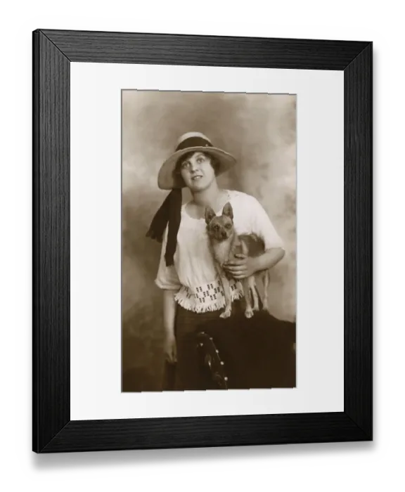 Framed Print : Woman with small dog Framed Print : Woman with small dog