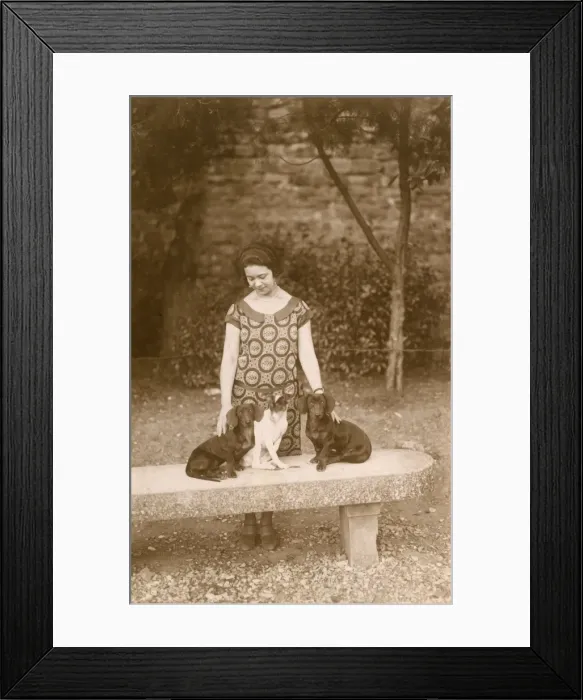 Framed Print : Woman with three dogs Framed Print : Woman with three dogs
