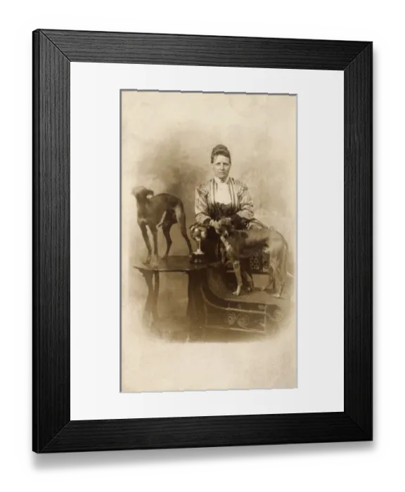 Framed Print : Woman with two greyhounds Framed Print : Woman with two greyhounds