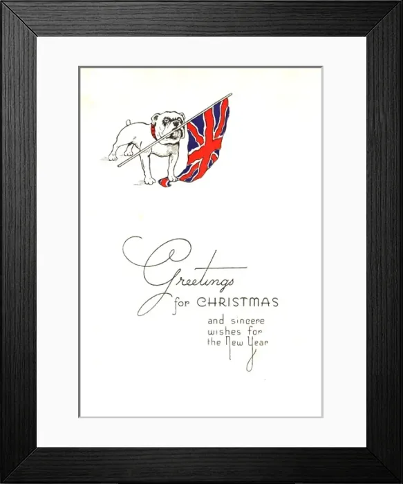 Framed Print : WW2 Christmas card, patriotic bulldog Framed Print : WW2 Christmas card, patriotic bulldog