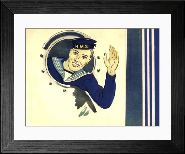 Framed Print : WW2 greetings card, sailor waving Framed Print : WW2 greetings card, sailor waving