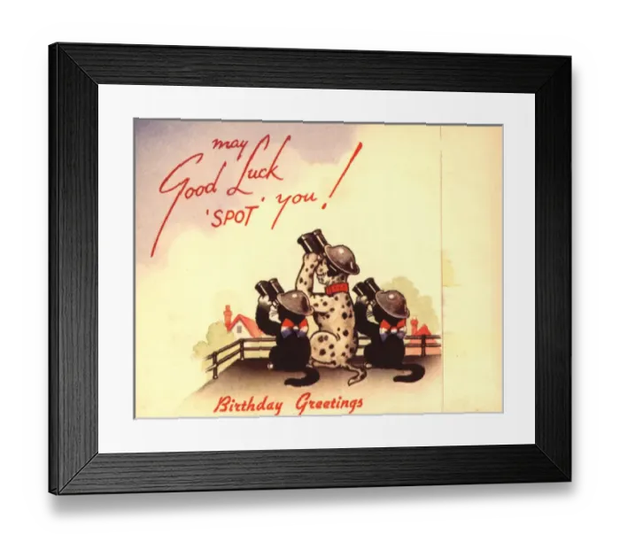 Framed Print : WW2 birthday card, dog and cats Framed Print : WW2 birthday card, dog and cats
