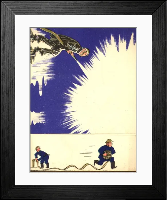 Framed Print : WW2 greetings card, firemen in action Framed Print : WW2 greetings card, firemen in action