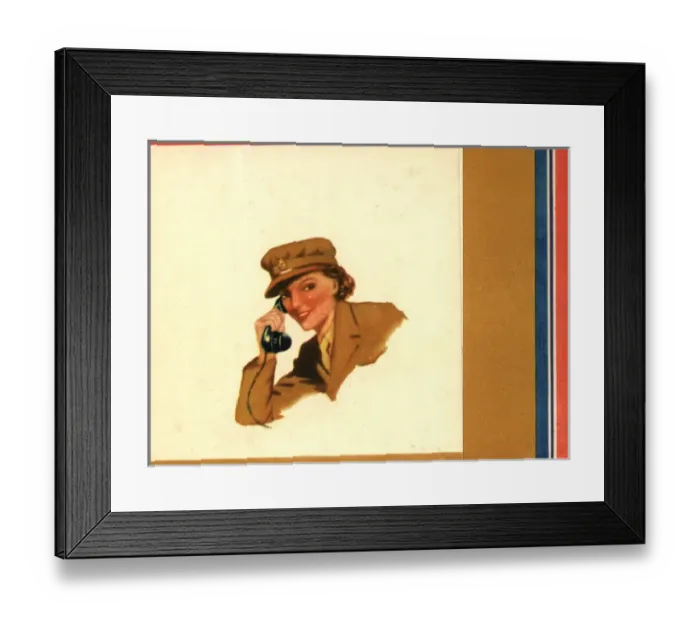 Framed Print : WW2 greetings card, ATS woman on phone Framed Print : WW2 greetings card, ATS woman on phone
