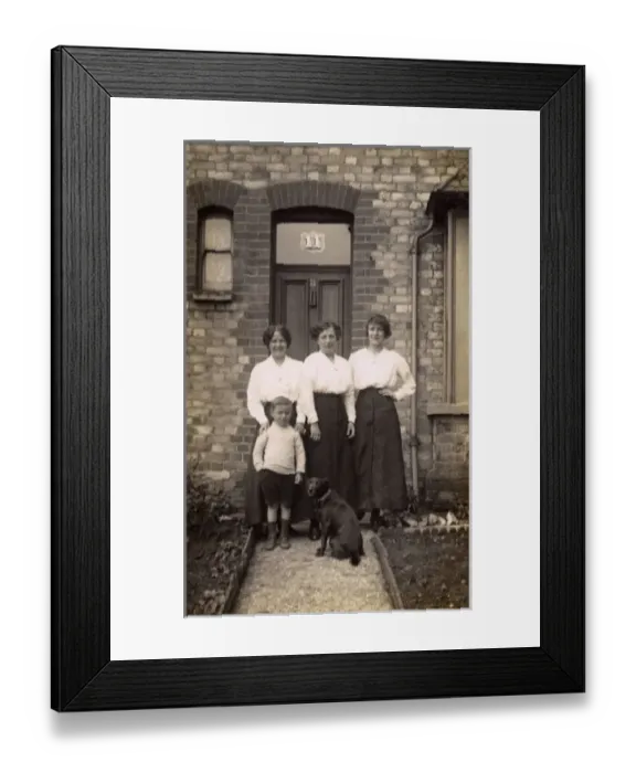 Framed Print : Three women and a boy with a dog Framed Print : Three women and a boy with a dog