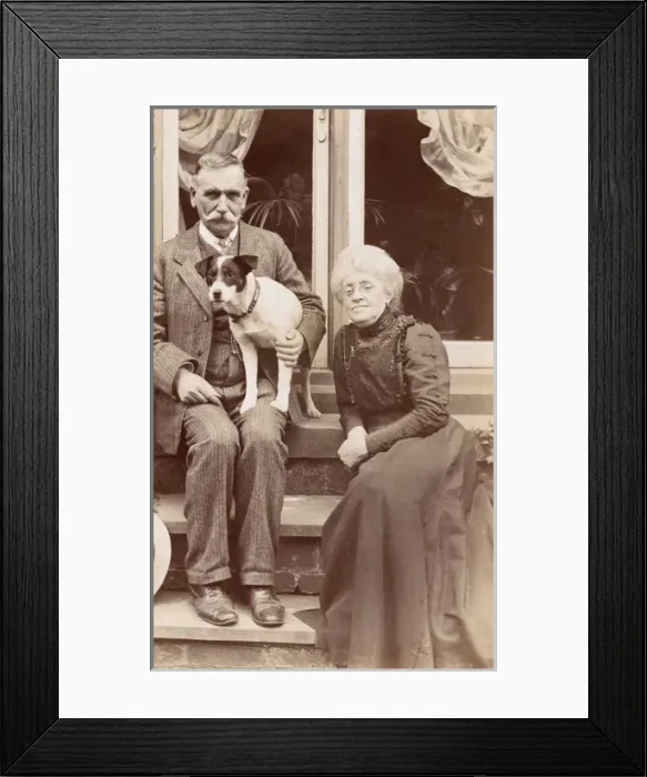 Framed Print : Old couple with Jack Russell Framed Print : Old couple with Jack Russell