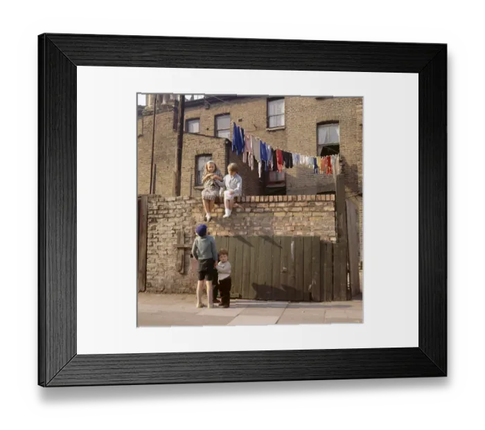 Framed Print : Chldren on a wall, with washing, Balham, SW London Framed Print : Chldren on a wall, with washing, Balham, SW London