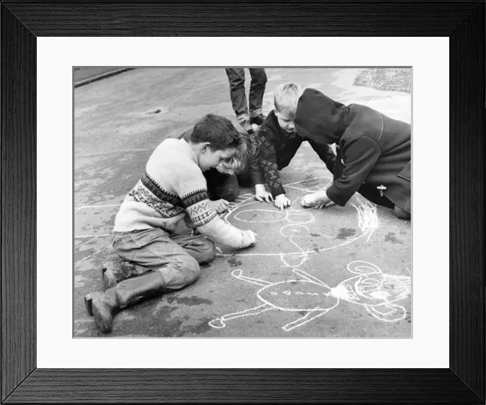 Framed Print : Boys drawing in chalk, Balham, SW London Framed Print : Boys drawing in chalk, Balham, SW London