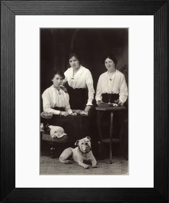 Framed Print : Three women with a Bulldog Framed Print : Three women with a Bulldog