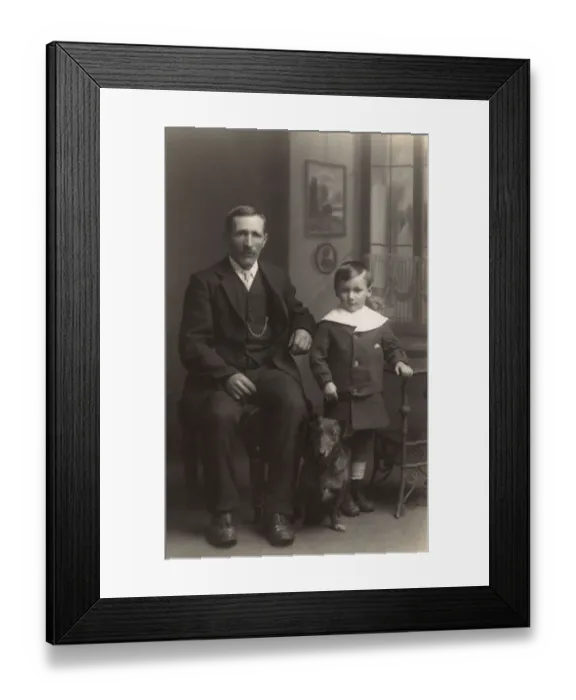 Framed Print : Father and son with dog Framed Print : Father and son with dog