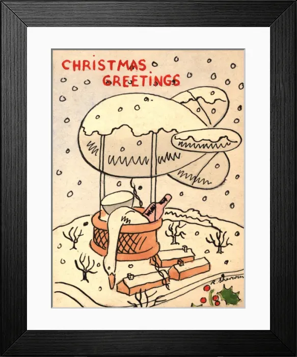 Framed Print : WW2 Christmas card, barrage balloon Framed Print : WW2 Christmas card, barrage balloon