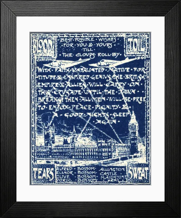 Framed Print : WW2 Christmas card, blueprint style Framed Print : WW2 Christmas card, blueprint style