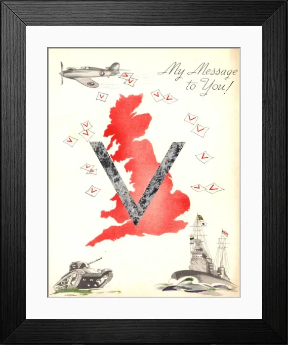 Framed Print : WW2 greetings card, V for Victory Framed Print : WW2 greetings card, V for Victory