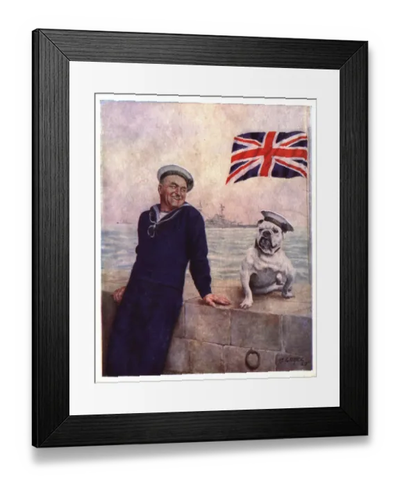 Framed Print : WW2 Christmas card, sailor and bulldog Framed Print : WW2 Christmas card, sailor and bulldog