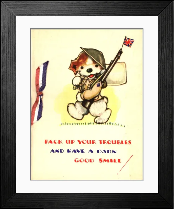 Framed Print : WW2 birthday card, dog as soldier Framed Print : WW2 birthday card, dog as soldier