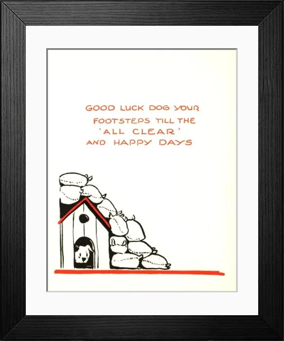Framed Print : WW2 birthday card, dog cartoon
